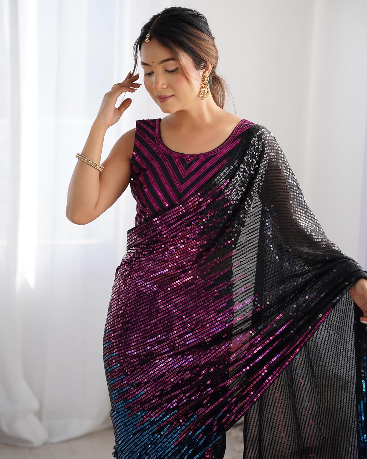 Multicolour Pure Heavy Georgette Sequins Saree Sequins Saree Anant Tex Exports Pvt.Ltd..