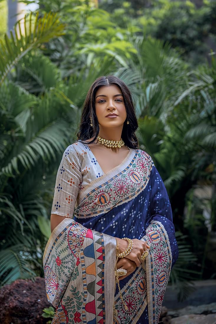 Blue Pure Soft Tussar Silk Madhubani Saree