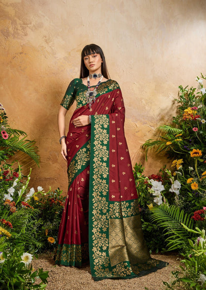 Maroon Pure Soft Handloom Weaving Silk Saree 
