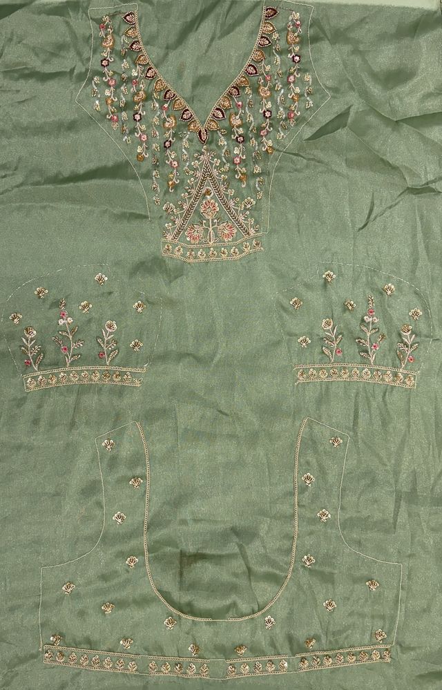 Pista Pure Chandnia Silk Handwork Motif Peacock Pattern Crystal Beads Multi Thread Dori &amp; Sequins Work Bridal Lehenga Choli