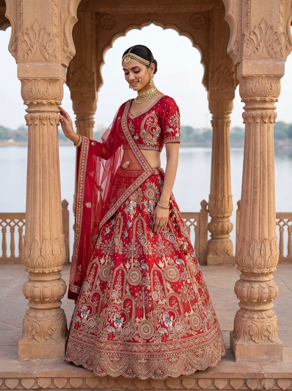 Red Pure Soft Silk Heavy Embroidery Work Bridal Lehenga 