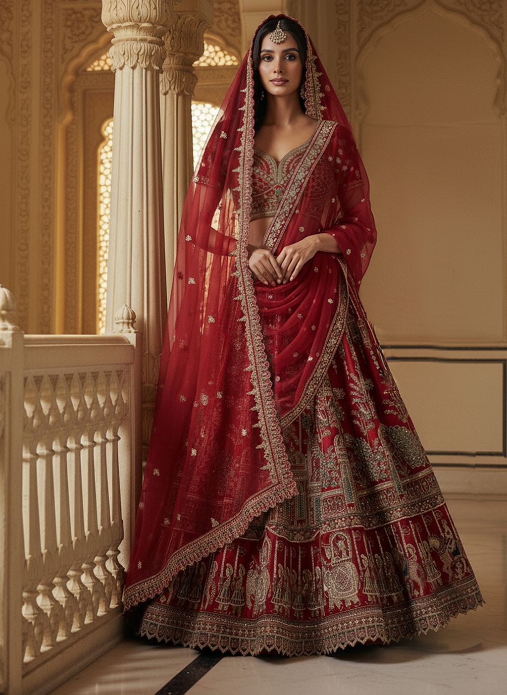 Red Pure Soft Silk Heavy Embroidery Work Bridal Lehenga