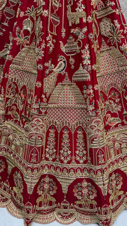 Red Pure Soft Heavy Silk Khatali Work Bridal Lehenga Choli Wedding Lehenga Choli Anant Tex Exports Pvt.Ltd..