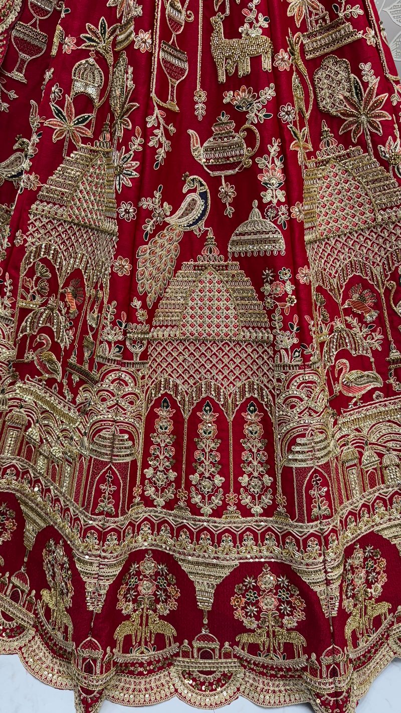 Red Pure Soft Heavy Silk Khatali Work Bridal Lehenga Choli