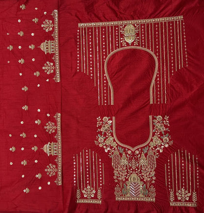 Red Pure Soft Gadwal Silk Heavy Embroidery Work Bridal Lehenga 