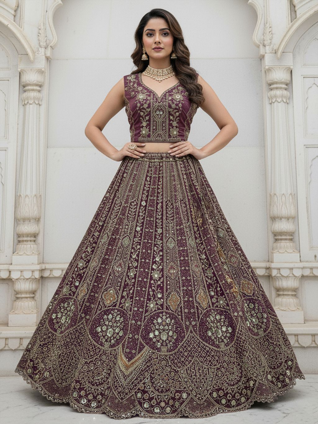 Onion Pure Soft Orgenza Sequins Work Bridal Lehenga Choli