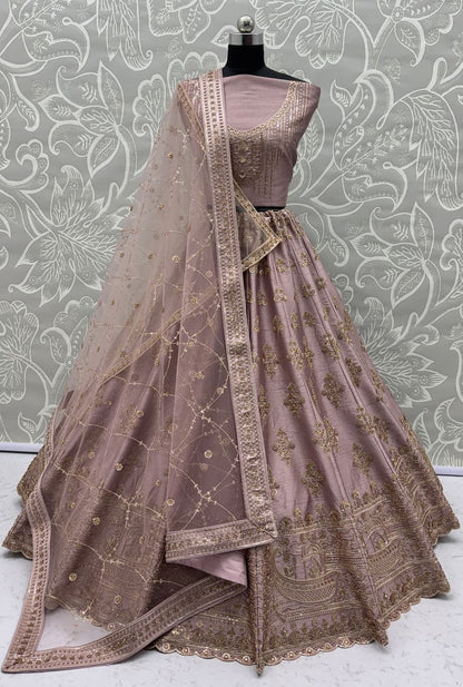 Powder Pink Pure Soft Heavy Silk Sequins Embroidery Work Bridal Lehenga 