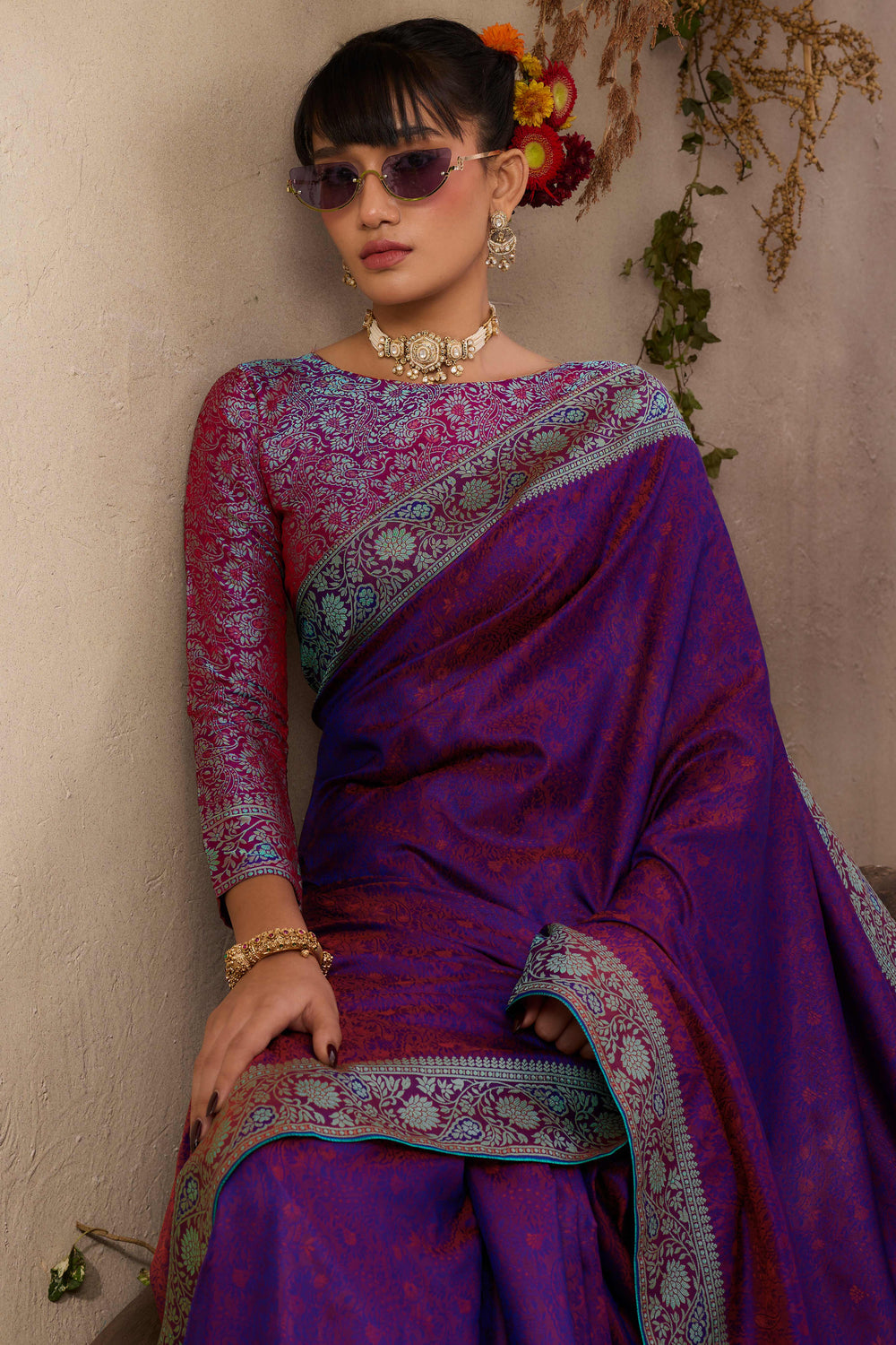 Purple Pure Silk Kanjivaram Handloom Banarasi Saree 