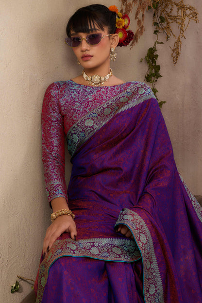Purple Pure Silk Kanjivaram Handloom Banarasi Saree 