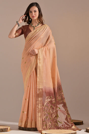 Plum Peach Soft Muga Cotton Saree