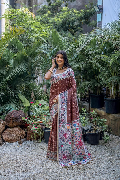 Coffee Pure Soft Tussar Silk Madhubani Saree Tussar Saree Anant Tex Exports Pvt.Ltd..