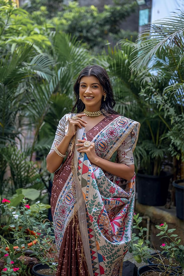 Coffee Pure Soft Tussar Silk Madhubani Saree Tussar Saree Anant Tex Exports Pvt.Ltd..