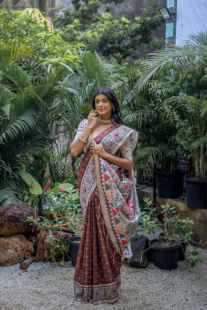 Coffee Pure Soft Tussar Silk Madhubani Saree Tussar Saree Anant Tex Exports Pvt.Ltd..