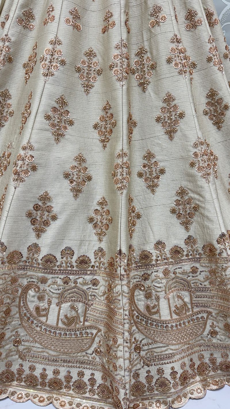 White Pure Soft Heavy Silk Sequins Embroidery Work Bridal Lehenga 