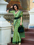 Green Pure Tussar Linen Handloom Silk With Weaving Silk Saree 