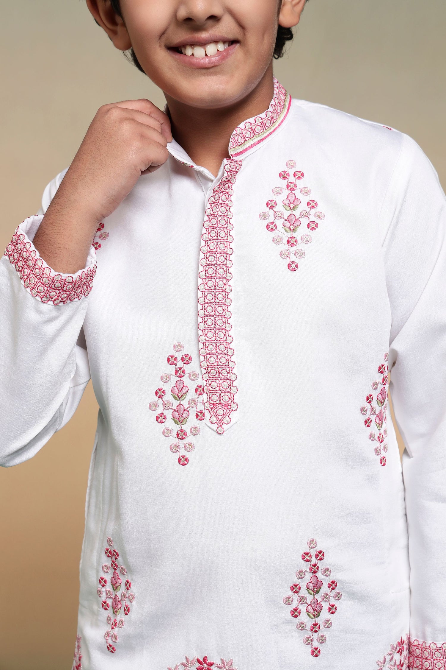 White Pure Viscose Silk Kids Boy Kurta Pajama 