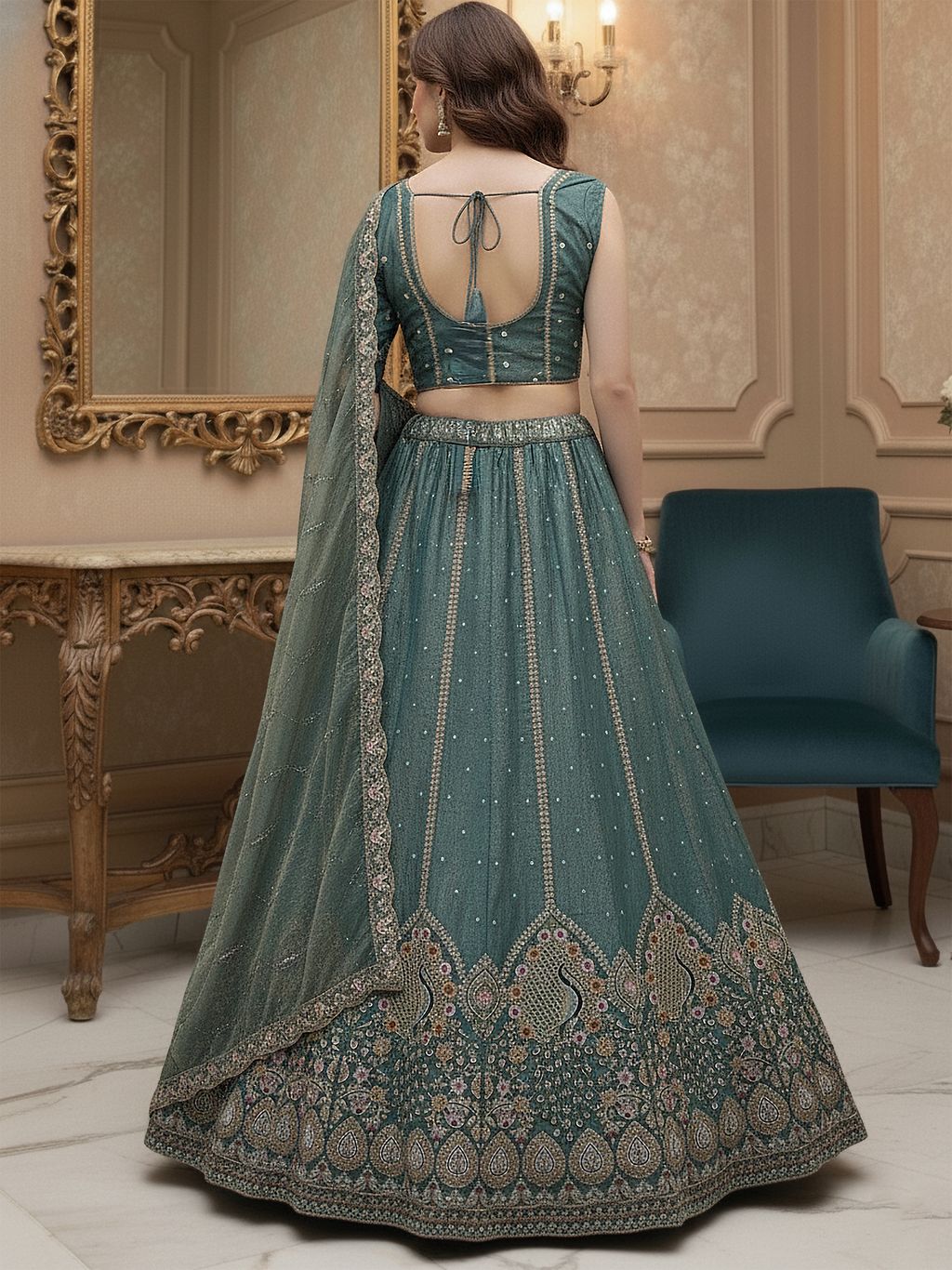 Grey Pure Soft Gadhwal Silk Heavy Embroidery Work Bridal Lehenga