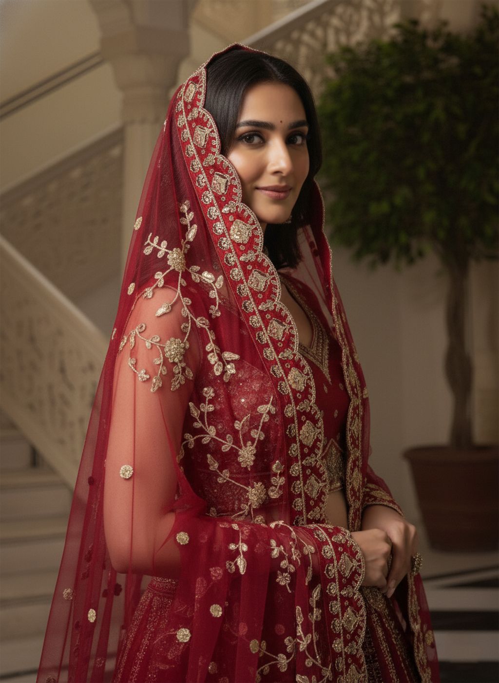 Red Pure Soft Gadhwal Silk Heavy Embroidery Work Bridal Lehenga