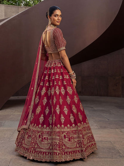 Rani Pink Pure Soft Heavy Silk Sequins Embroidery Work Bridal Lehenga 