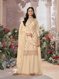 Beige dola silk sharara suit with sequins embroidery for weddings

