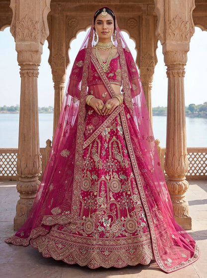 Rani Pink Pure Soft Silk Heavy Embroidery Work Bridal Lehenga 