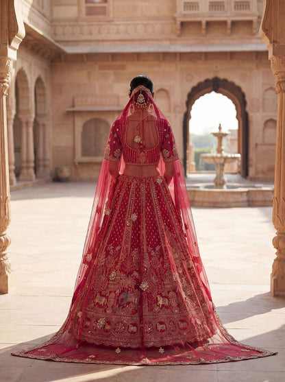 Rani Pink Pure Soft Gadwal Silk Heavy Embroidery Work Bridal Lehenga 