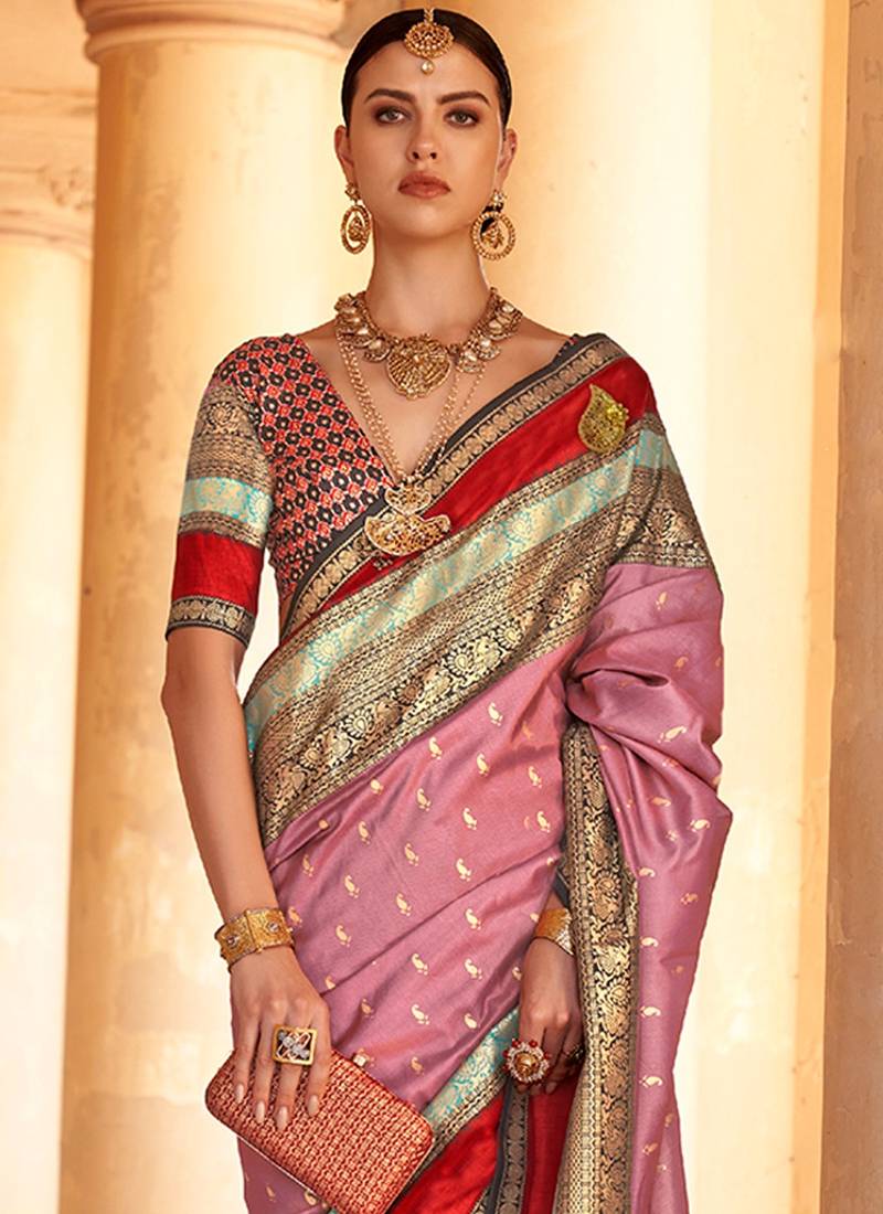 Pink Patola Silk Traditional Woven Saree ##color## Patola Saree with premium fabric and embroidery
