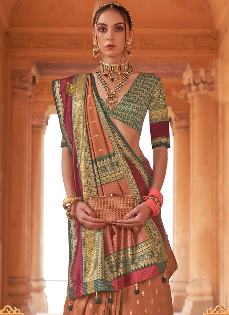 Brown Patola Silk Traditional Woven Saree 