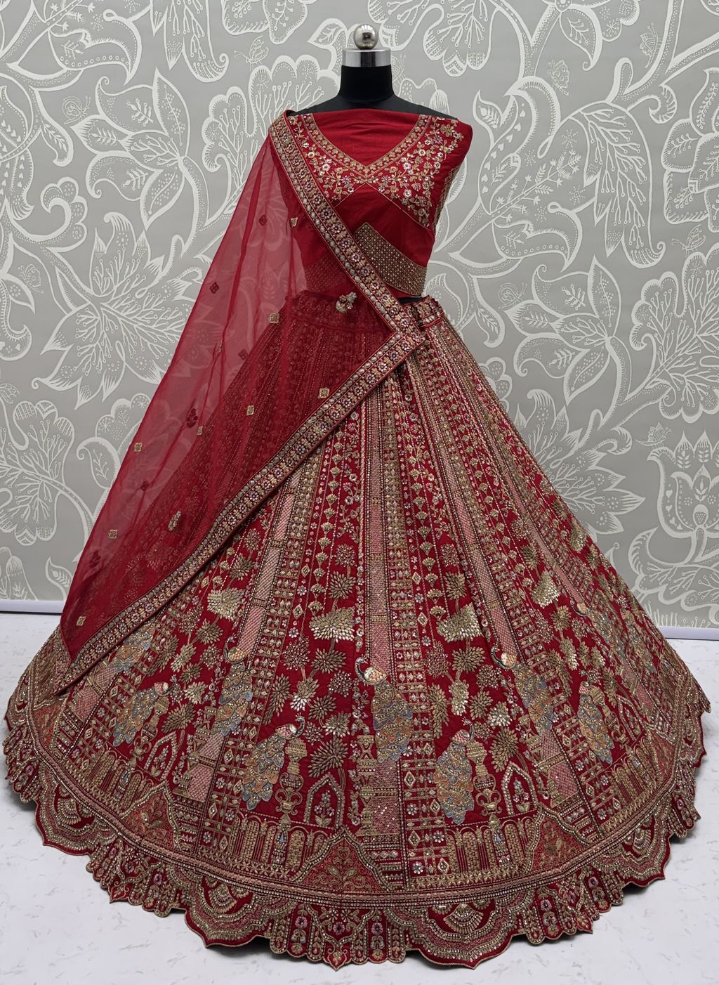 Pink Pure Soft Silk Heavy Embroidery Work Bridal Lehenga