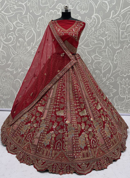 Pink Pure Soft Silk Heavy Embroidery Work Bridal Lehenga