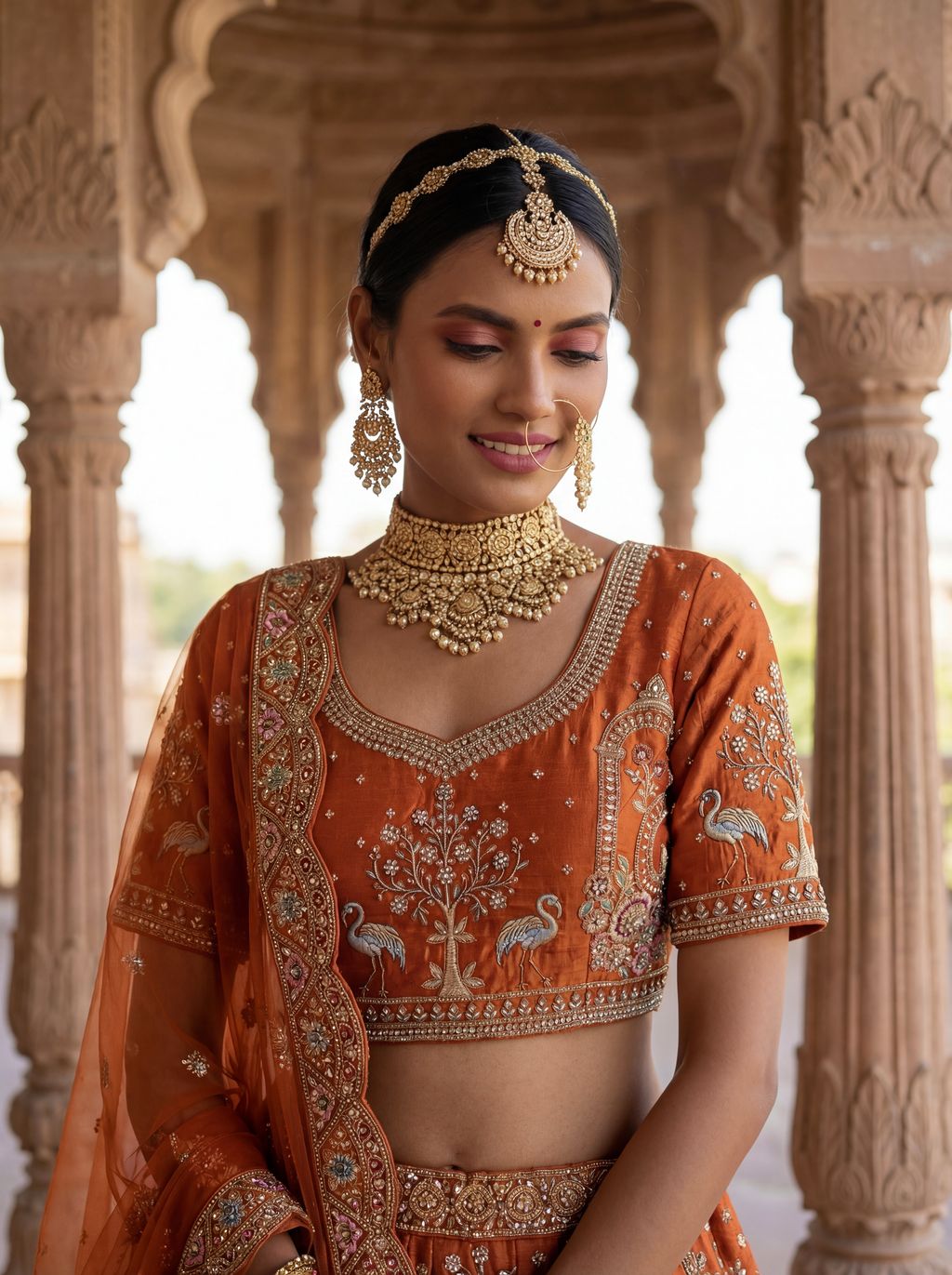 Orange Pure Soft Silk Heavy Embroidery Work Bridal Lehenga 