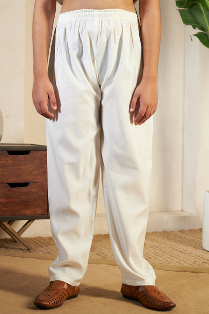 White Pure Viscose Silk Silk Kids Boy Kurta Pajama With Koti Jacket 