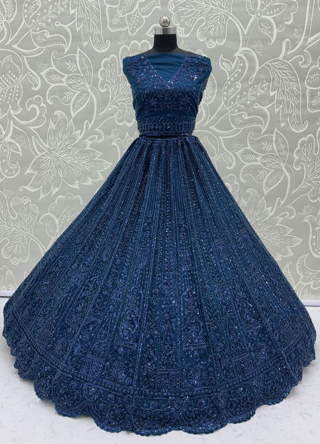 Blue Pure Soft Net Heavy Embroidery Work Bridal Lehenga 