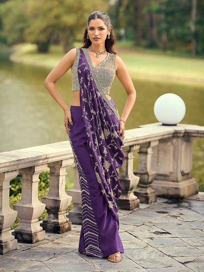 Royal Purple Premium Viscose Jacquard Silk Palazzo Suit