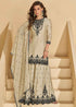 Ivory White Chinon Silk Embroidered Palazzo Suit