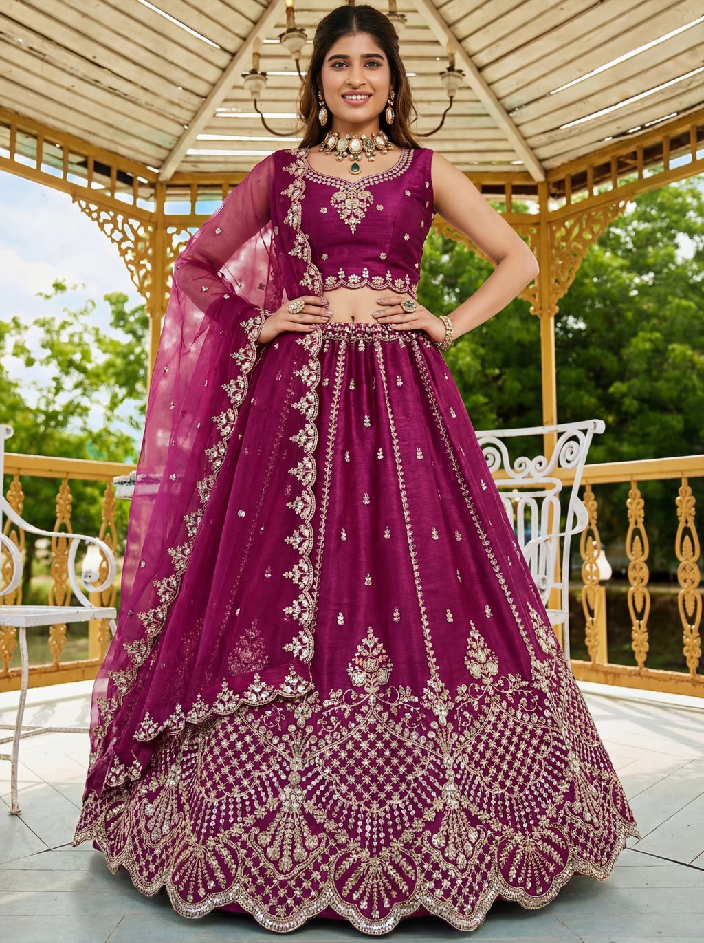 Rani Pink Pure Soft Net Heavy Embroidery Work Bridal Lehenga