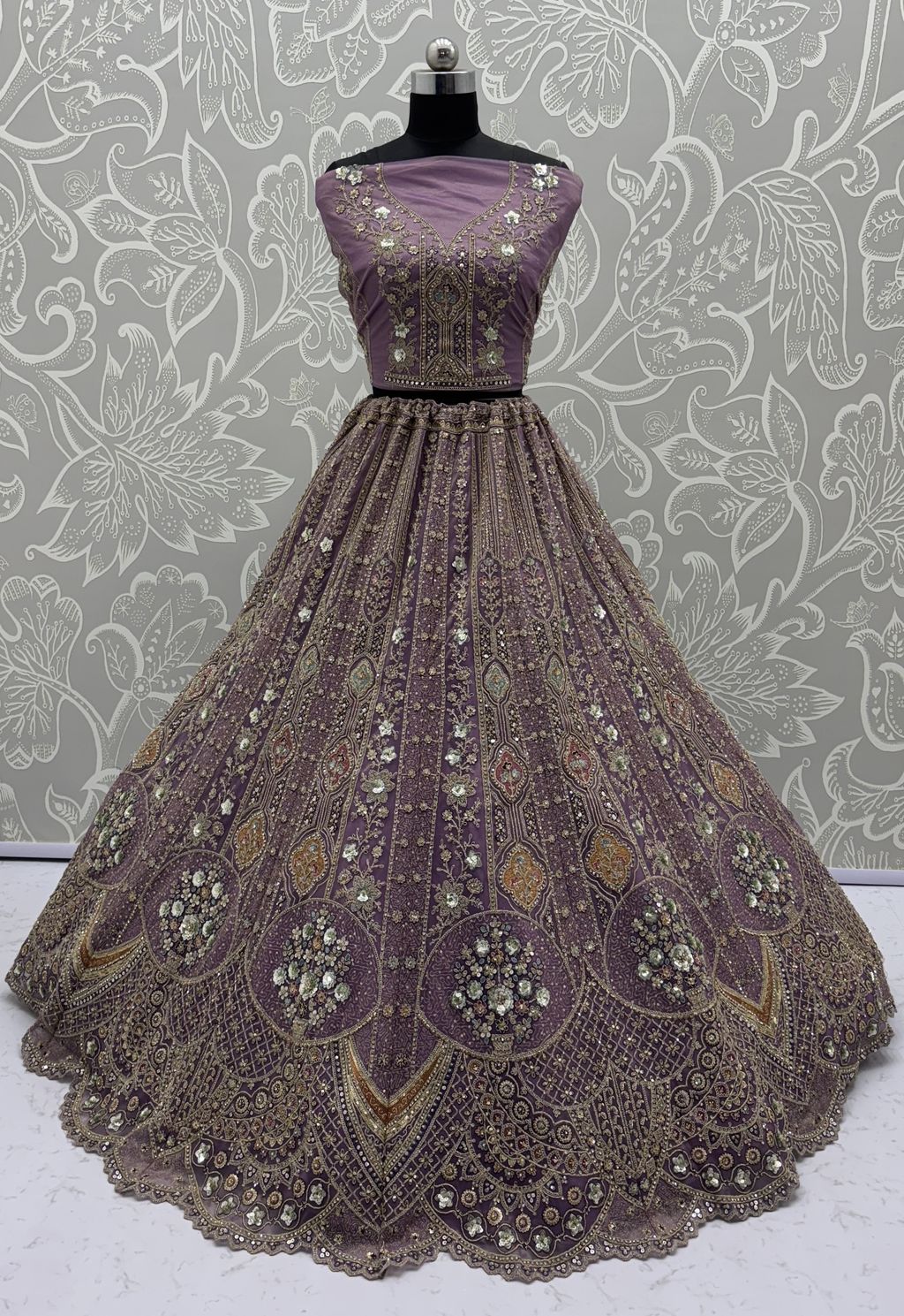 Purple Pure Soft Orgenza Sequins Work Bridal Lehenga Choli