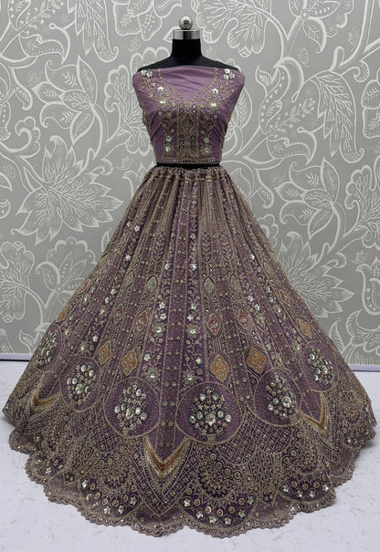 Purple Pure Soft Orgenza Sequins Work Bridal Lehenga Choli Organza Lehenga Choli Anant Tex Exports Pvt.Ltd..
