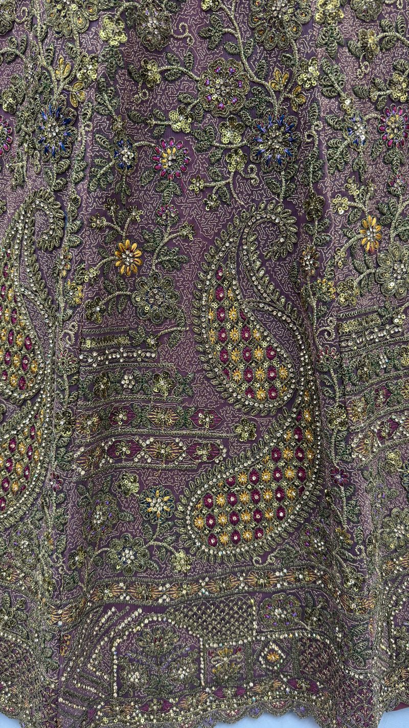Light Purple Pure Soft Heavy Net Sequins Embroidery Work Bridal Lehenga 