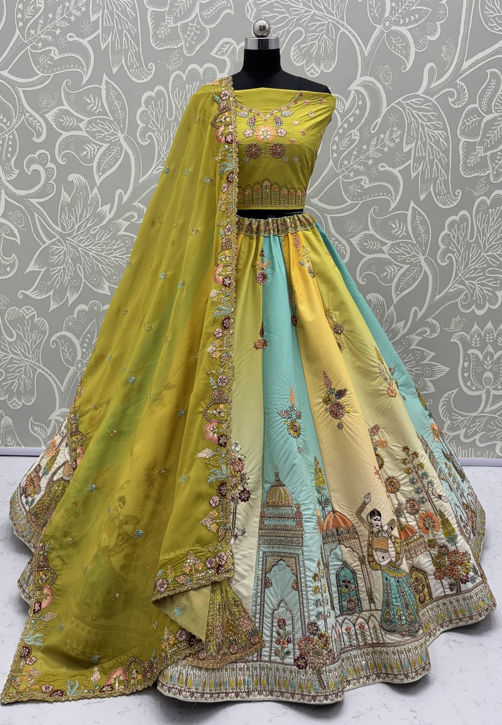 Multi Pista Pure Soft Silk Premium Bridal Lehenga Choli Wedding Lehenga Choli Anant Tex Exports Pvt.Ltd..