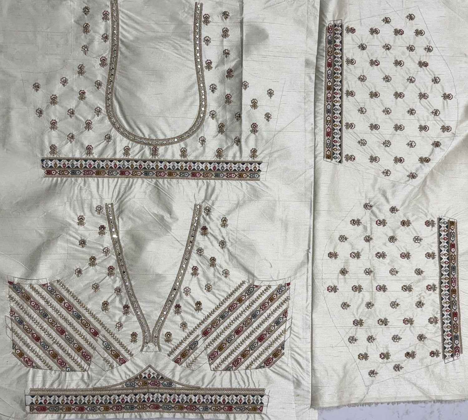 White Pure Slubb Silk Premium Dori Embroidery Sequins &amp; Diamond Work Bridal Lehenga Choli