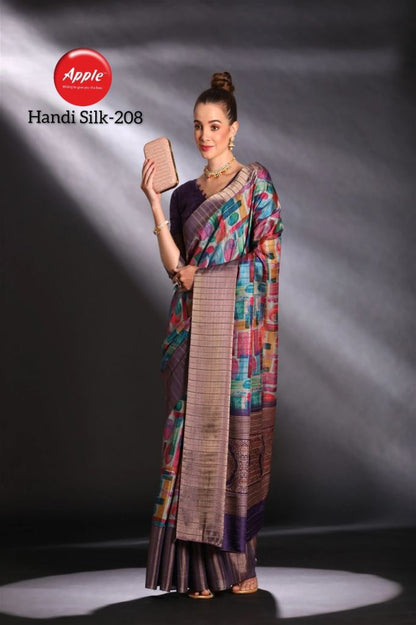 Purple Pure Handi Silk Handloom Saree Row Silk Saree Anant Tex Exports Pvt.Ltd..