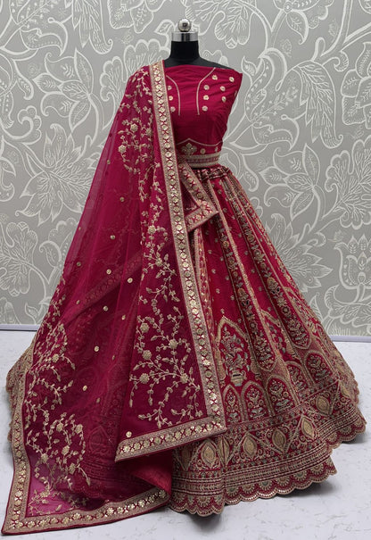 Red Pure Soft Gadhwal Silk Premium Bridal Lehenga Choli Wedding Lehenga Choli Anant Tex Exports Pvt.Ltd..