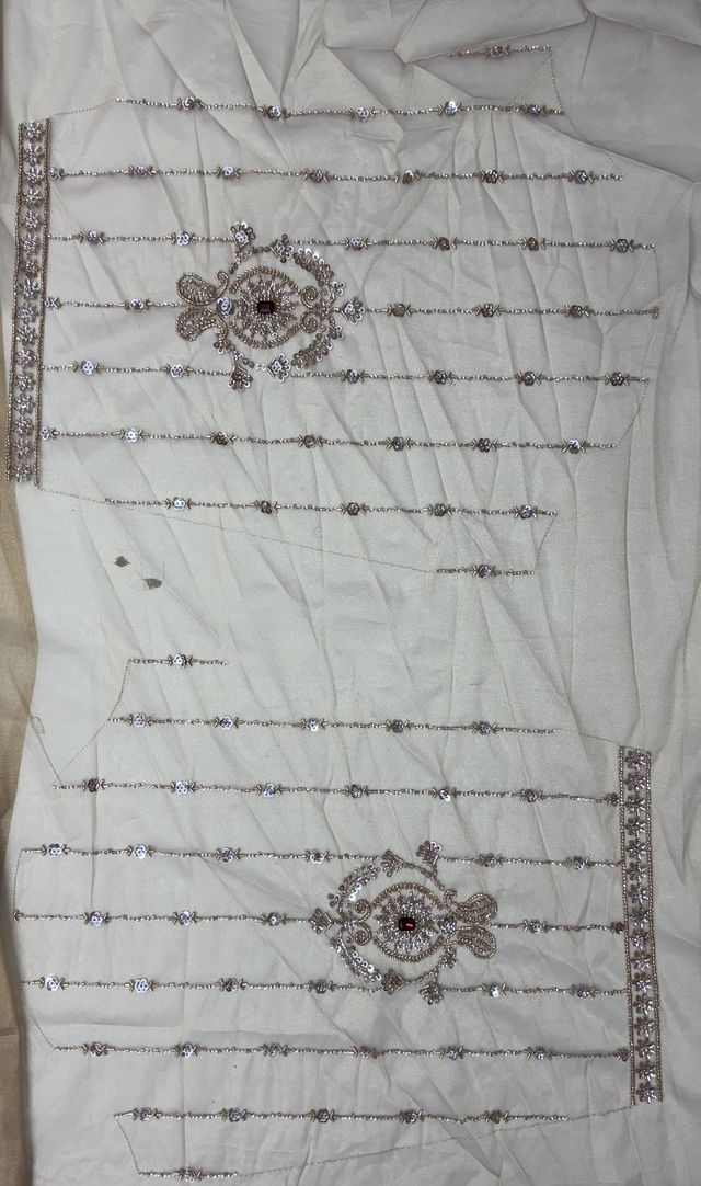 Chicku Pure  Fendi Tussaud Silk Crystal Beads work Multi Thread Dori and Sequins Work Sequins Work Bridal Lehenga Choli