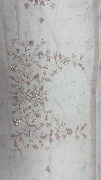 Lavender Pure Premium Net Handwork Kasti &amp; Motif Zari Metallic Sequins Work Wedding Saree