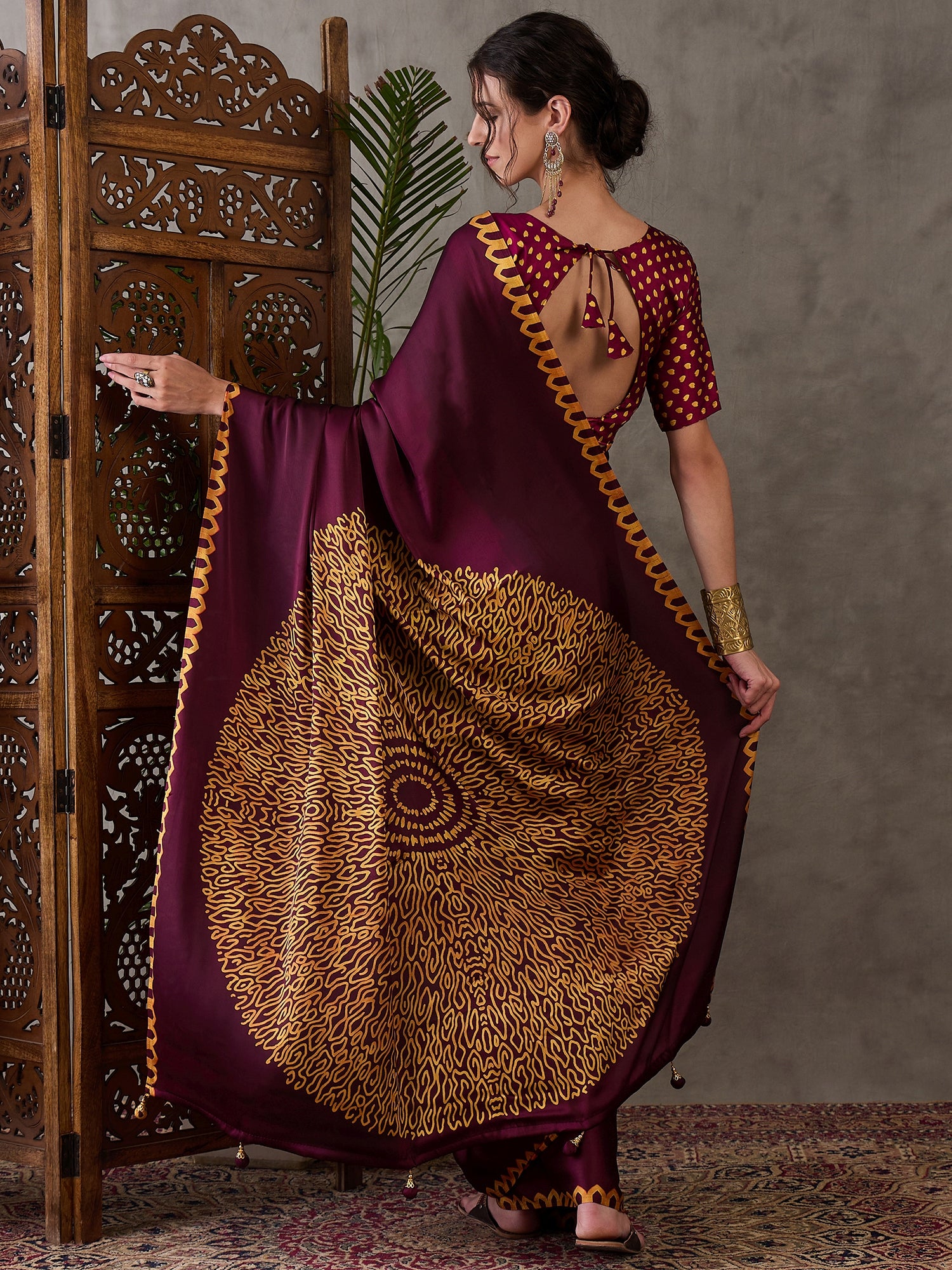 Maroon Pure Semi Modal Japan Silk Ajarkh Printed Saree 