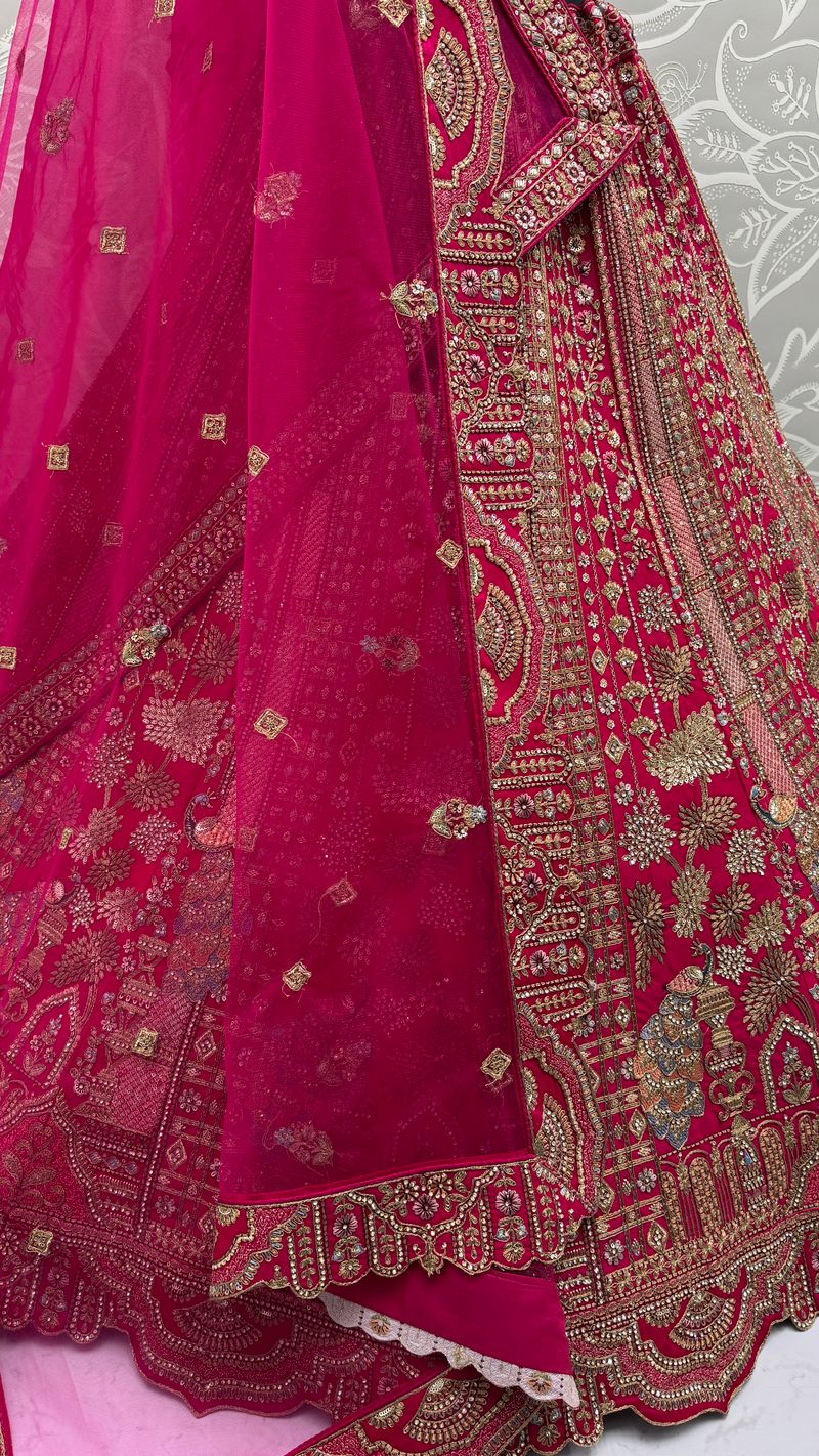 Pink Pure Soft Silk Heavy Embroidery Work Bridal Lehenga