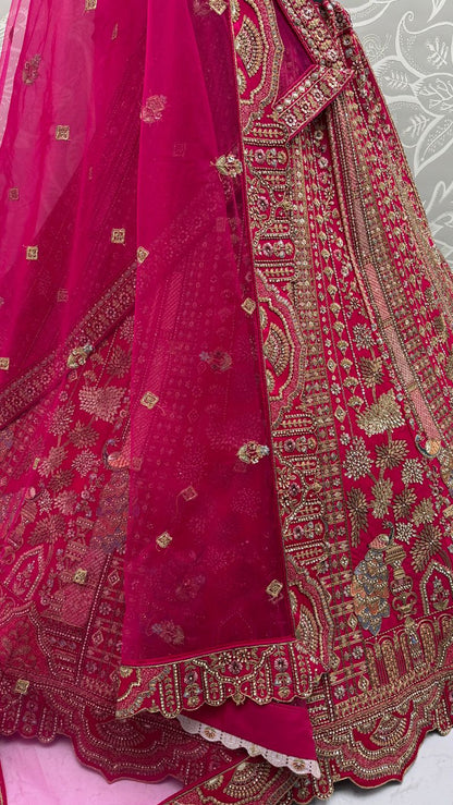 Pink Pure Soft Silk Heavy Embroidery Work Bridal Lehenga