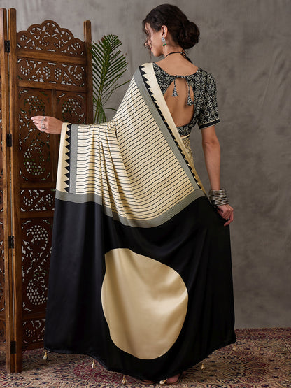 Cream Pure Semi Modal Silk Ajarkh Printed Saree 