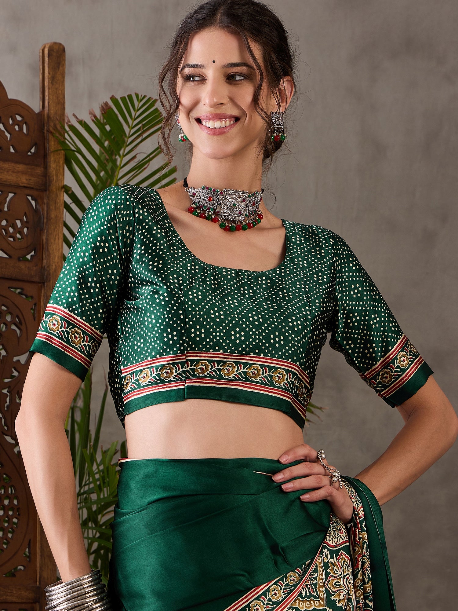 Green Pure Semi Modal Silk Floral Printed Saree 